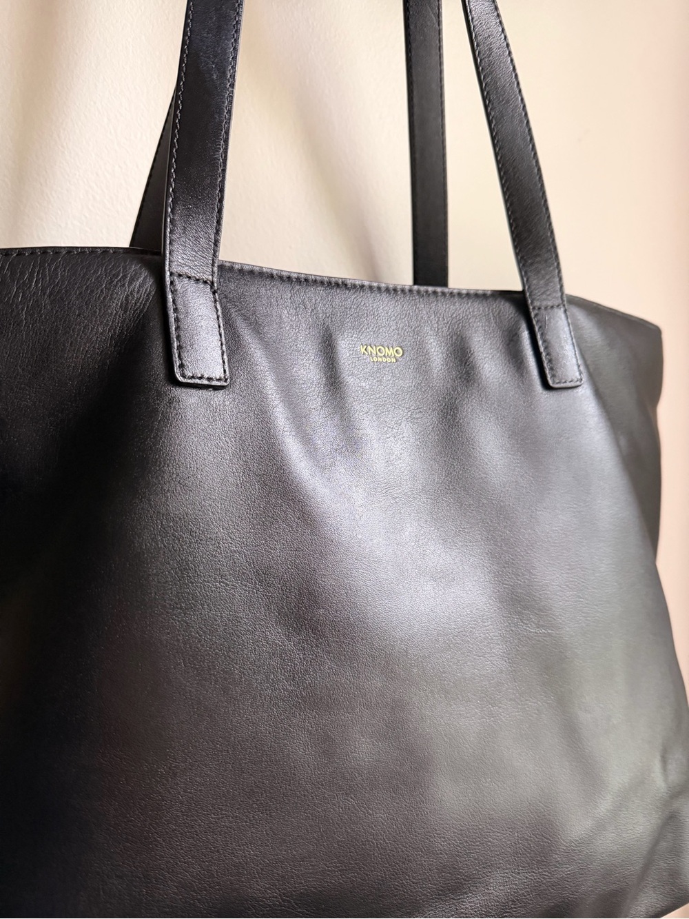 KNOMO Black Leather Everyday Tote